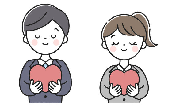 ハートを持った男性社員と女性社員