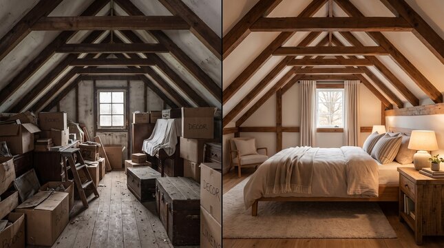 Cluttered Attic to Cozy Bedroom