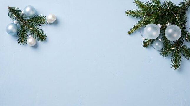 Christmas pine branches and ornaments flatly