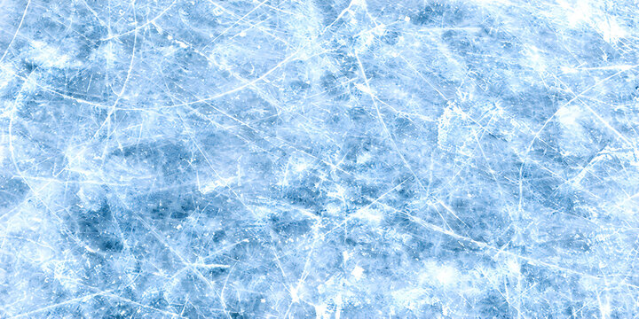 Scratched blue ice surface texture with skate marks for winter sports