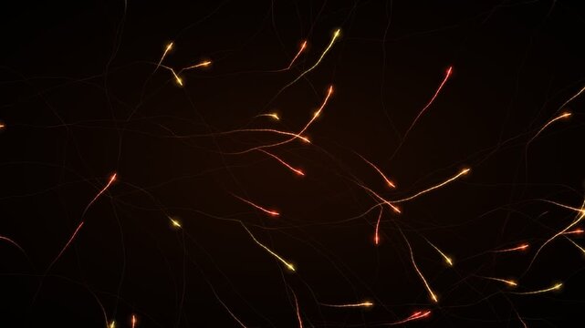 Abstract glowing particles with trails in motion on a dark background, representing energy or data flow