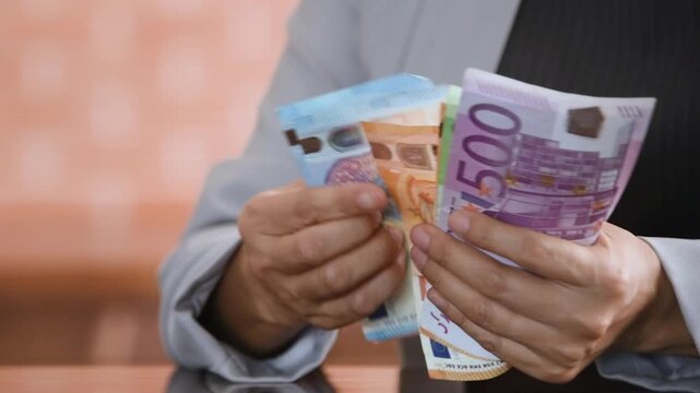 personal finances planning and household finances concept. woman is counting euro money.