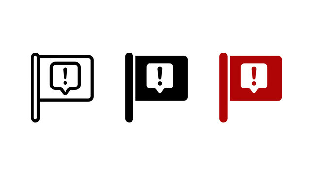 Set of flag icons with notification exclamation mark inside