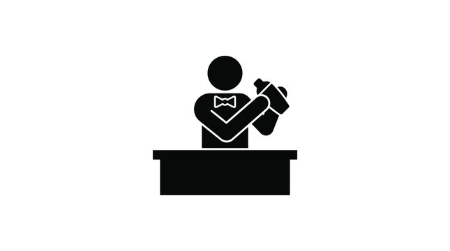 Bartender shaking cocktail drink symbol silhouette icon showing hospitality service mixing beverages at counter