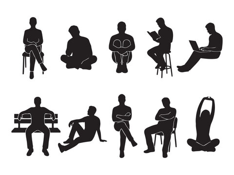 Set of human silhouettes sitting in various poses