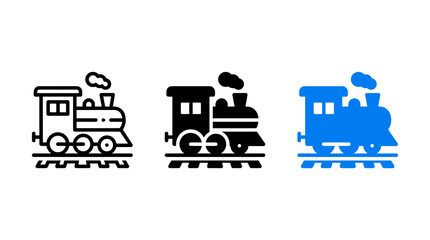 Set of three steam locomotive train icons in different styles © Al Rafi