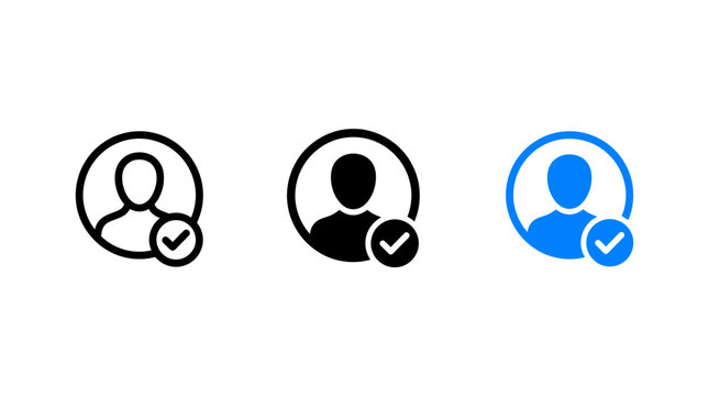 User profile with checkmark icon in three styles