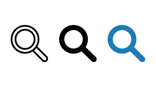 Magnifying glass search zoom tool interface icon set