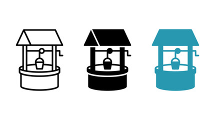 Water well bucket vector icon set in flat and outline style © Al Rafi
