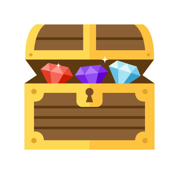 Treasure chest with colorful gemstones illustration