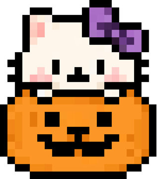 Cute Halloween cat character 8bit pixel art