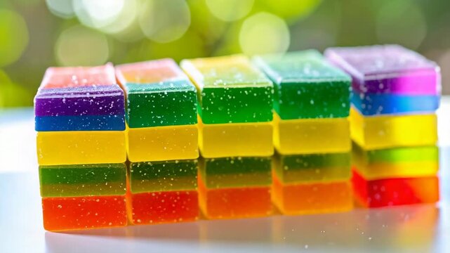 Colorful jelly candies stacked up with sugar coating