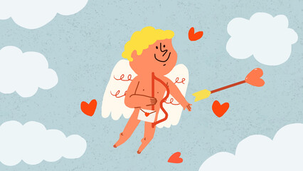 Fototapeta premium Cute cupid doodle desktop wallpaper