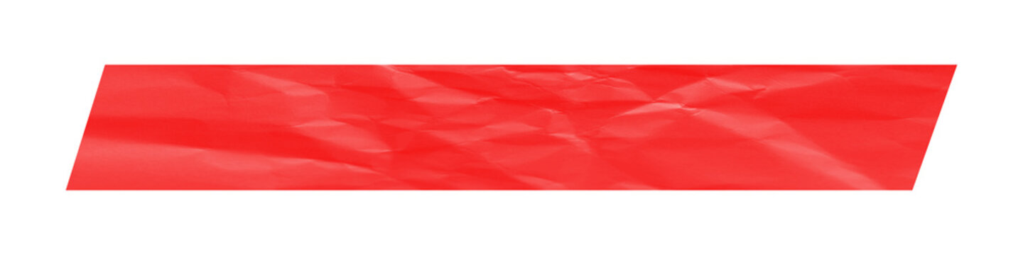 horizontal strip of bright red crumpled paper with a textured surface, isolated on a clean white background