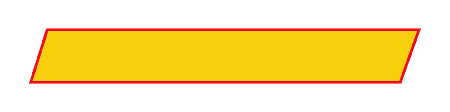 yellow parallelogram shape featuring a thin red border, presented as a simple geometric graphic element.
