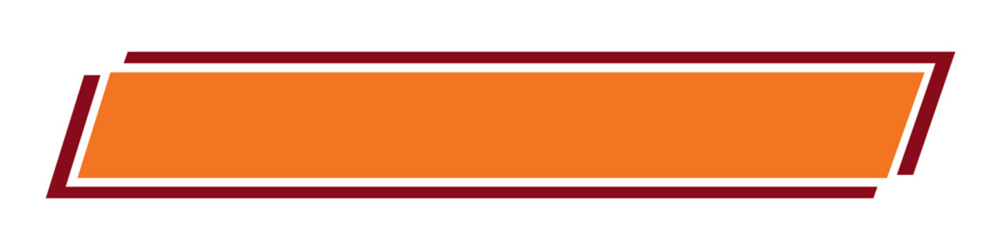 Orange horizontal rectangular banner with dark red border, angled design element for labels, text boxes, and graphic design isolated on white background.