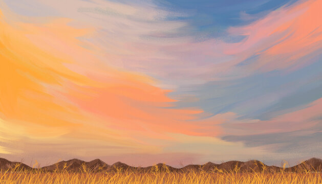 Aesthetic sunset sky border background