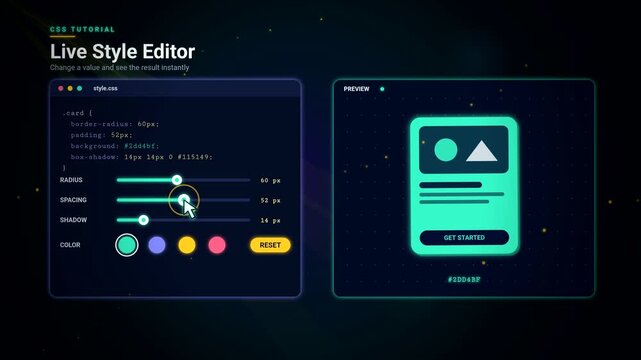 CSS Live Style Editor Animation - Border Radius Padding Shadow Color Tutorial