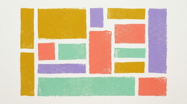 Abstract Geometric Composition with Colorful Textured Rectangles on White Background for Modern Interior Design