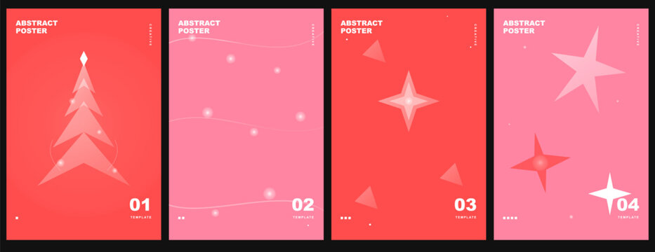 Set of four minimal red and pink abstract poster templates