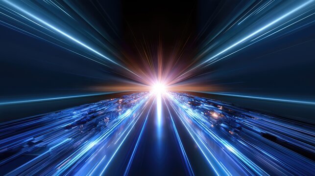 Futuristic Light Speed Travel Through a Digital Landscape of Accelerating Bright Lines and Energetic Rays