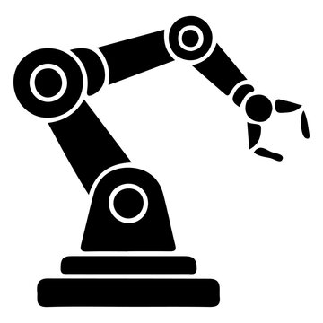 Industrial robotic arm black silhouette vector icon representing smart automation.