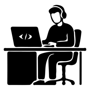 Software engineer coding on computer vector icon representing software development.