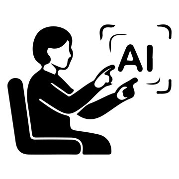 User interacting with AI projection interface vector icon depicting smart tech.