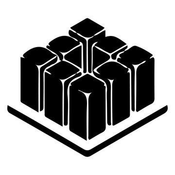 Isometric data block cluster icon represents decentralized blockchain technologies.