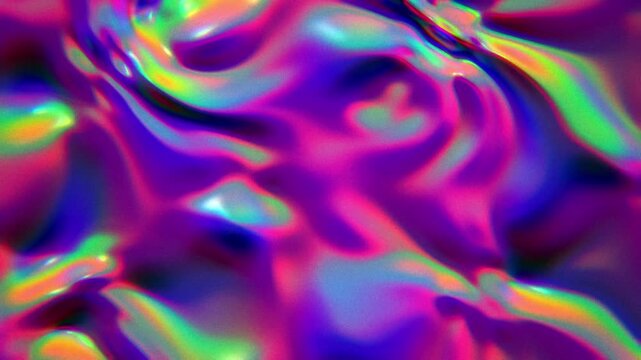 Abstract iridescent colorful liquid chrome background, holographic pink purple and aqua metallic waves, seamless loop