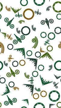 Decorative Pattern with Swirls, Leaves, and Circles