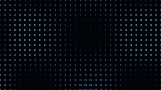 Blue digital pixel grid animation on black background