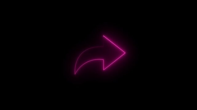 Abstract beautiful pink neon arrow icon animation on black background . 4k video,,,