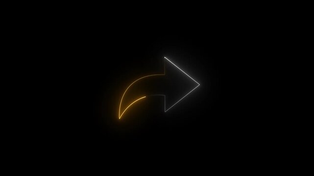 Abstract beautiful yellow and white neon arrow icon animation on black background . 4k video,,,