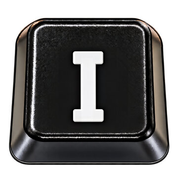 Keyboard Key 'I': A single black computer keyboard key featuring the white letter 'I' in a close-up shot, isolated on a white background, highlighting its minimalist design and function.