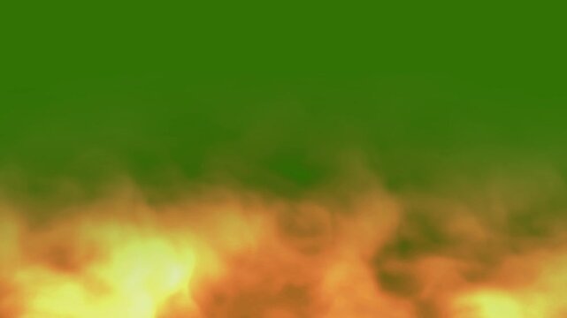 Fire and Smoke Animation with Orange Cloud Formations and Green  Background