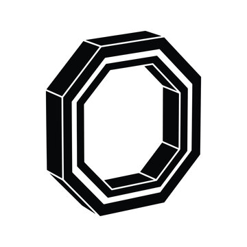 Three dimensional black octagonal hollow ring geometric shape modern design element
