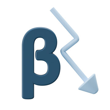 3D Beta Symbol and Downward Arrow Financial Trend Icon