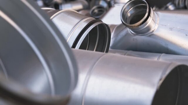 Curved Spiral Ventilation Ducts Tubes Connectors, Close Up
