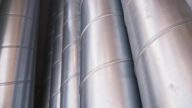 Industrial Ventilation Spiral Duct Pipes, Ventilation System, Close Up