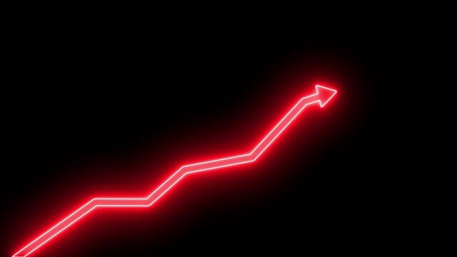arrow rising transparent channel. Abstract arrow growth chart of economy icon black color animated down. business line animation. Abstract glowing neon line business graph growth arrow on motion video