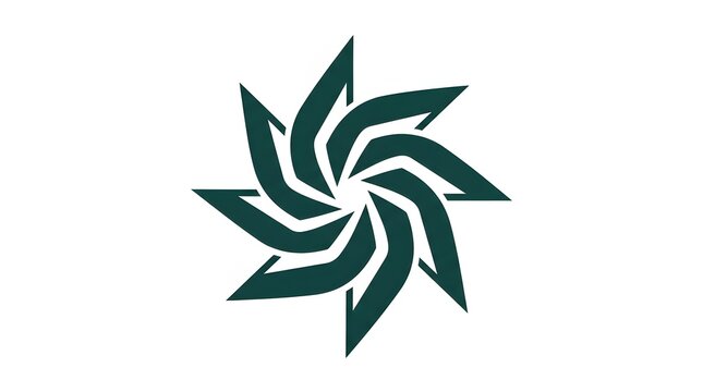Minimalist Geometric Swirl Emblem Featuring a Dynamic Rotating Star Pattern in Dark Emerald Green for Modern Branding Design