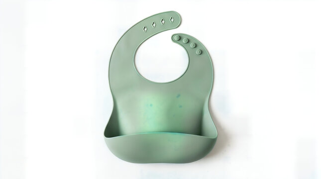 Sage green silicone baby bib with crumb catcher pocket, waterproof feeding accessory