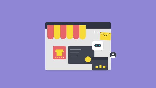 Online shopping store website illustration with user interface elements and business graphics