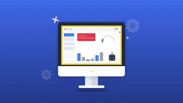 Business intelligence analytics dashboard and artificial intelligence automated data analysis monitor display