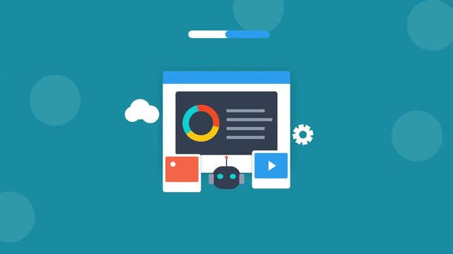 Automated motion video rendering and AI data processing concept vector illustration