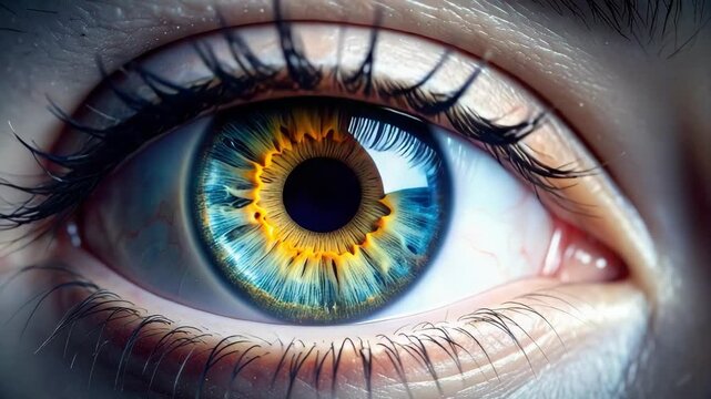 Close-up of a human eye with a vibrant and intricate iris