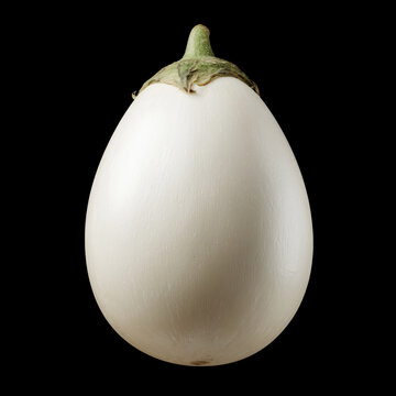 Fresh white eggplant with leaves, isolated on black background with clipping path, concept of healthy eating