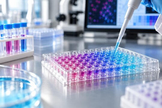 scientist screens compounds in a microplate lab