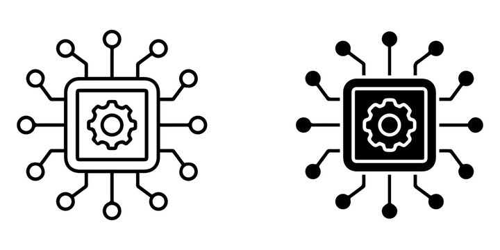 computer chip icon with gear inside, represents automation, technology and artificial intelligence